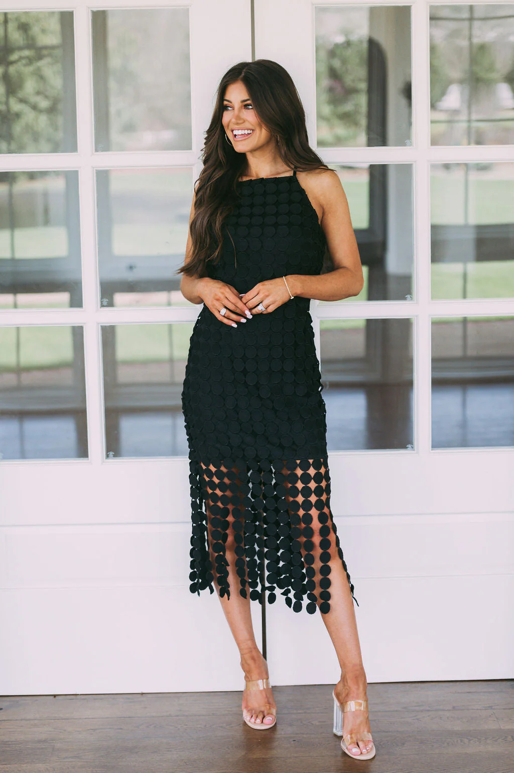 Circular Fringed Midi DressBlack