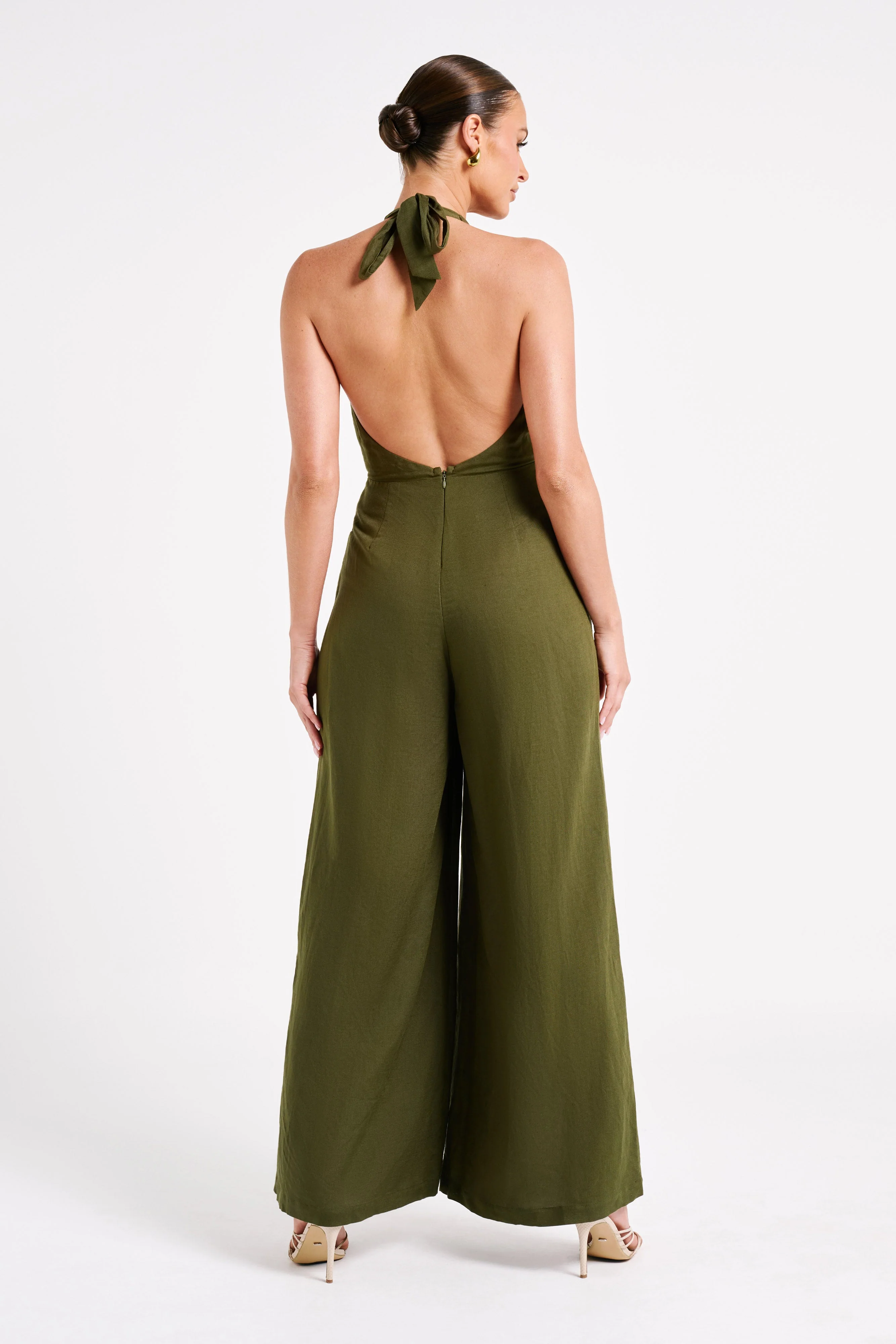 Blanca Linen Halter Jumpsuit - Khaki