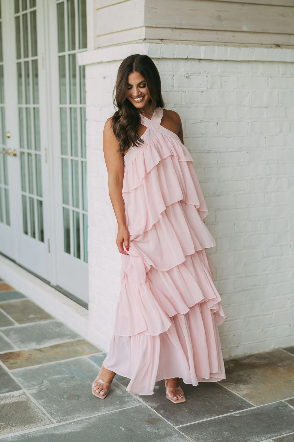 Henley Halter Maxi Dress-Blush
