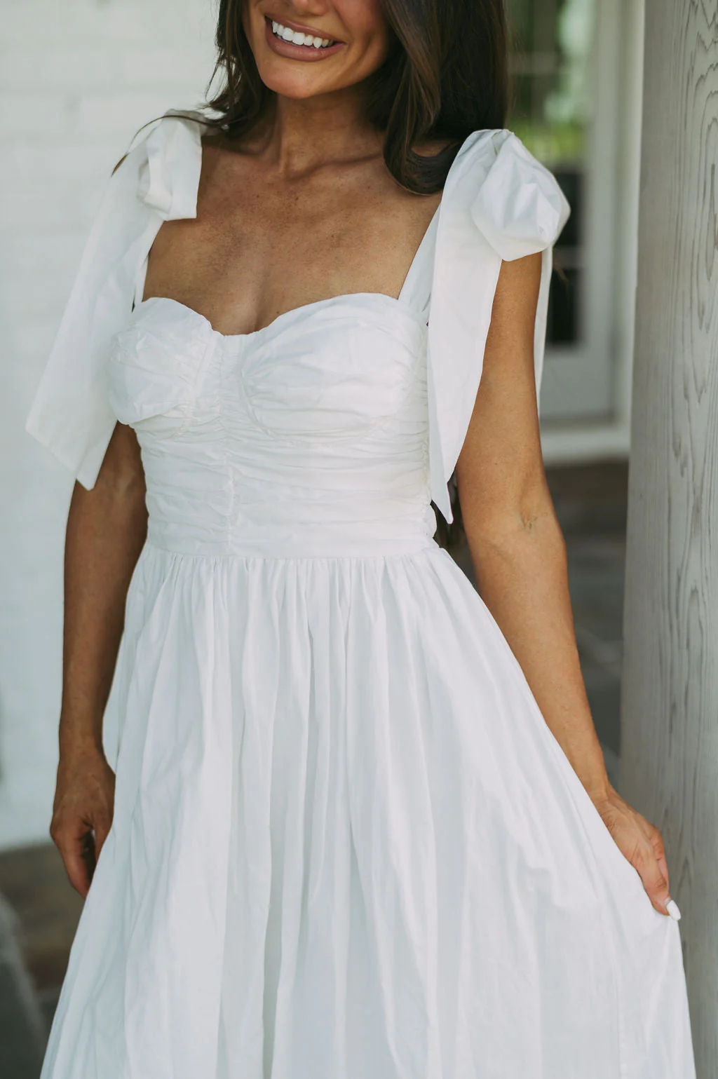 Lorianna Shoulder Tie Dress-White