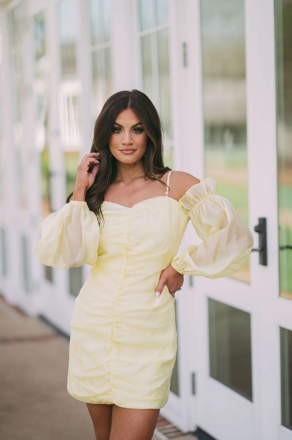 Claire OTS Ruched DressLemon