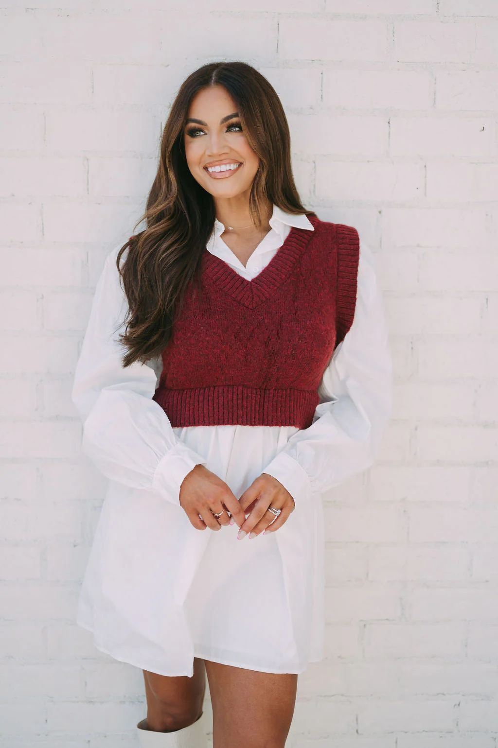Sweater Vest Dress Burgundy
