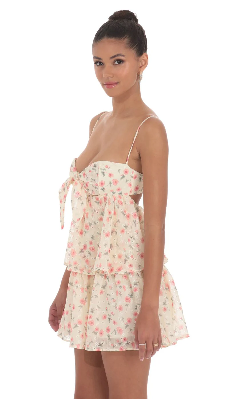 Floral Ruffle Babydoll Dress in Cream