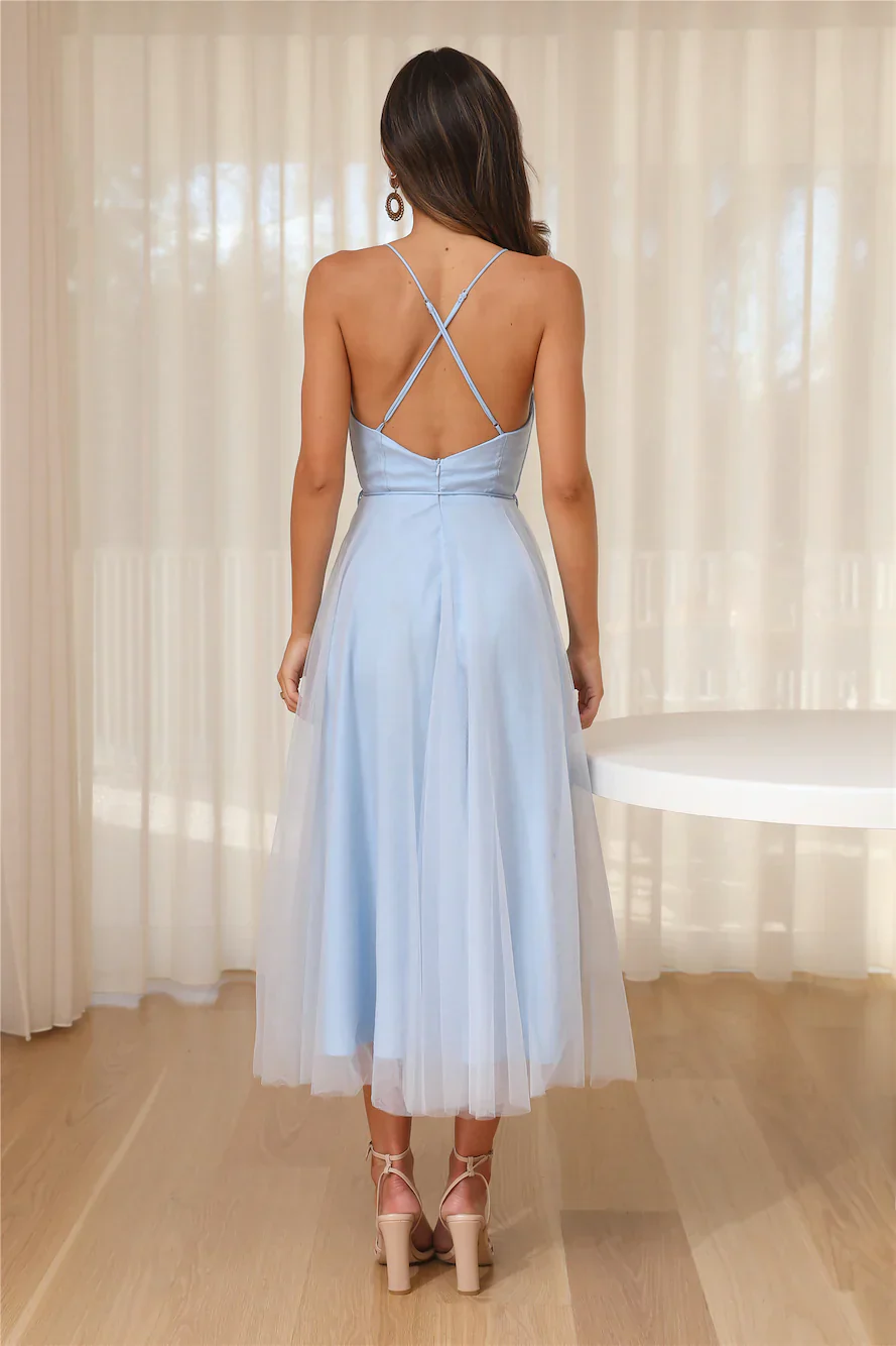 Wandering In The Light Tulle Midi Dress Blue