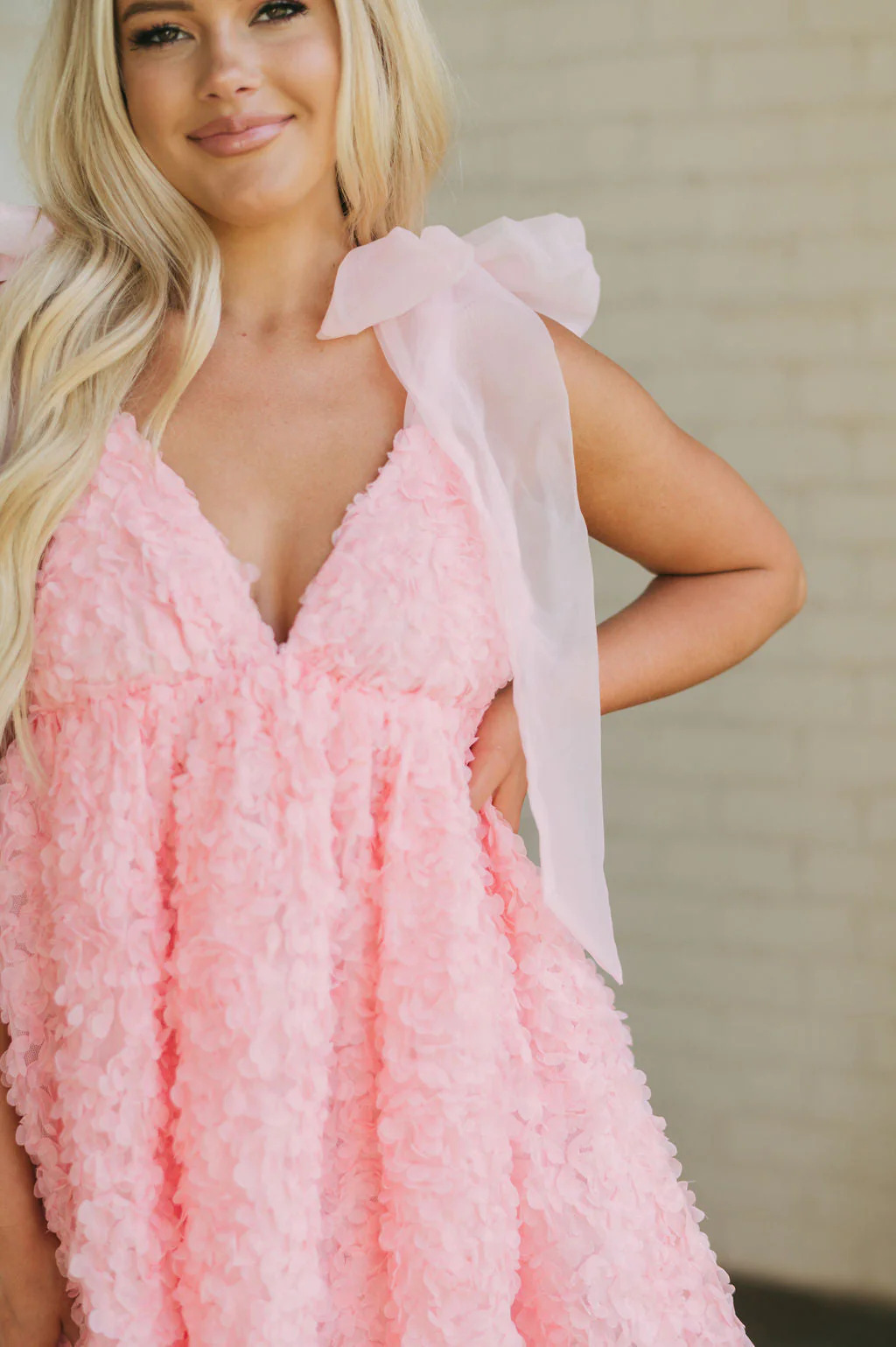 Shoulder Tie Statement Dress-Pink