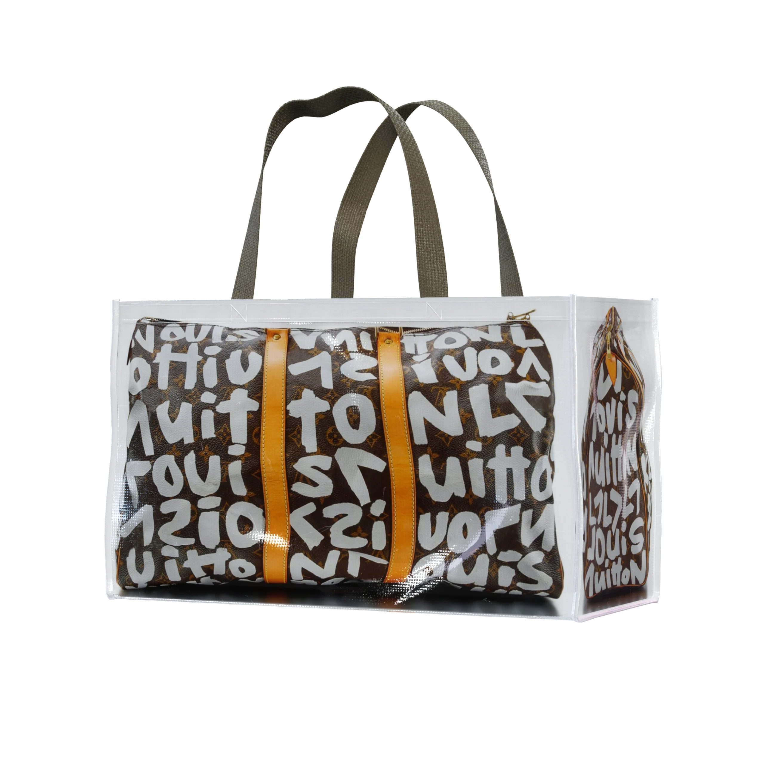 TITA ELVIE DUFFLE GROCERY BAG, BROWN CANVAS, LARGE