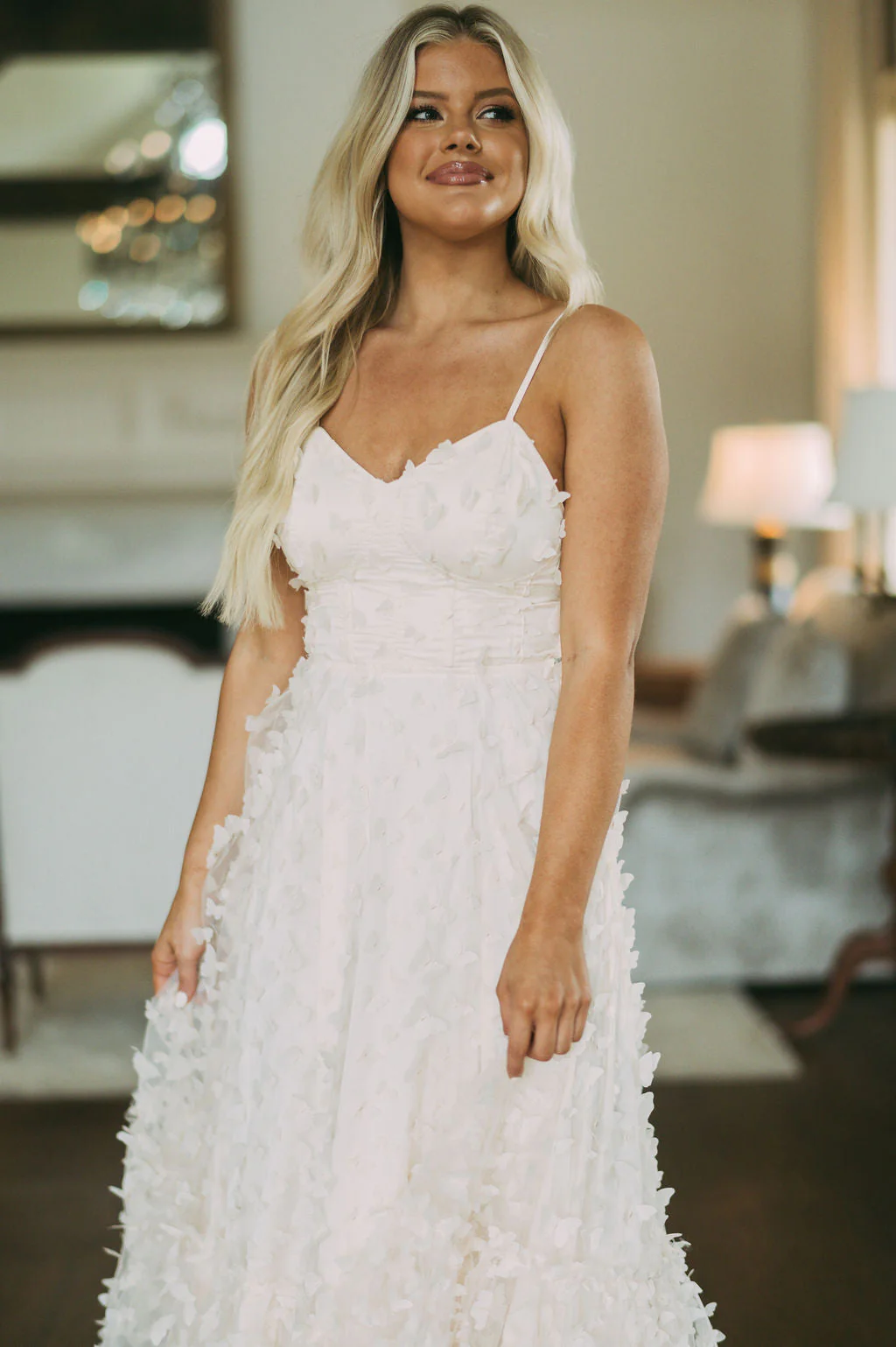 Butterfly Mesh Maxi Dress-Cream