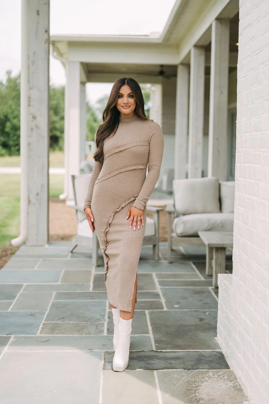 Side Slit Sweater Dress Mocha