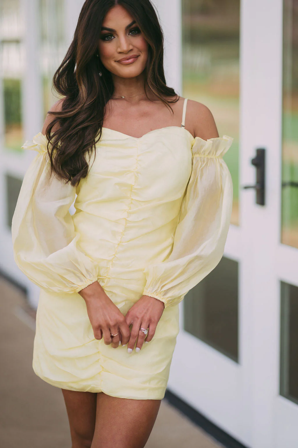 Claire OTS Ruched DressLemon