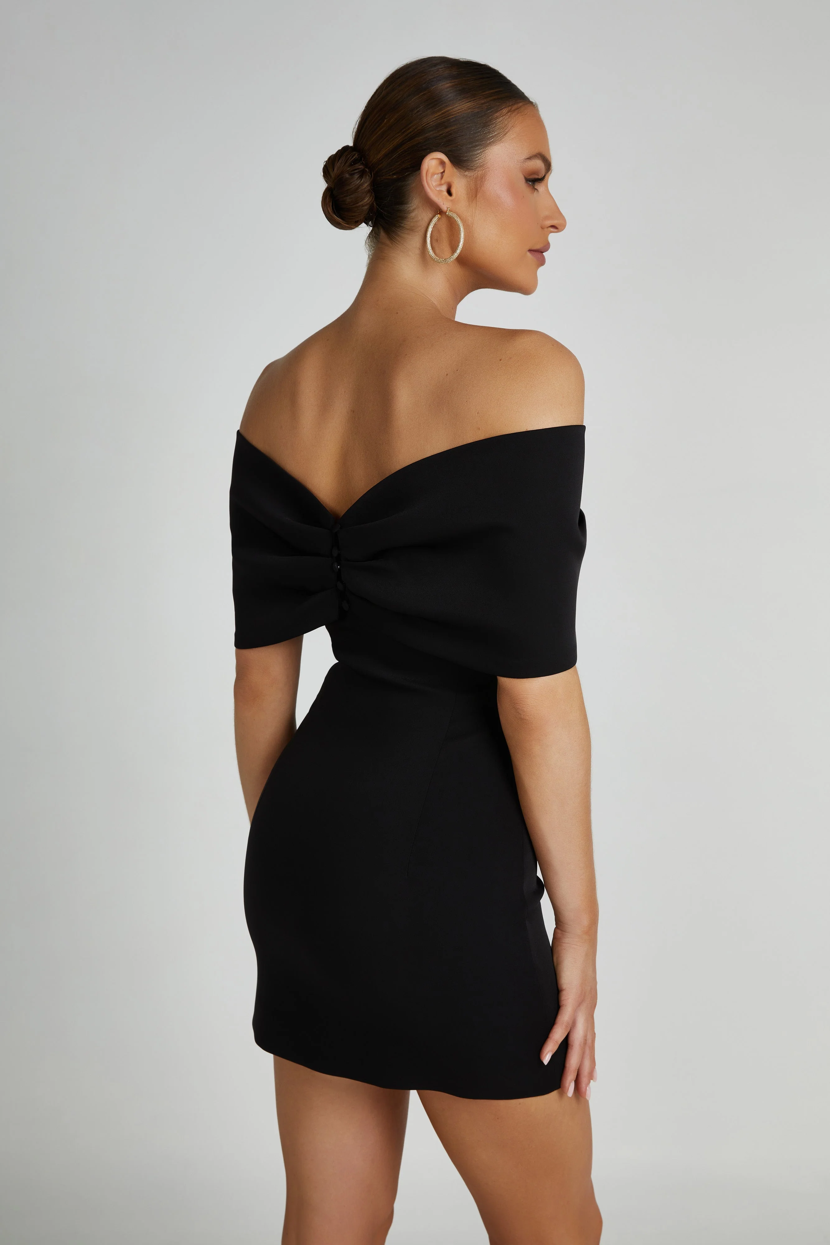 Gwyneth Off Shoulder Bow Mini Dress - Black