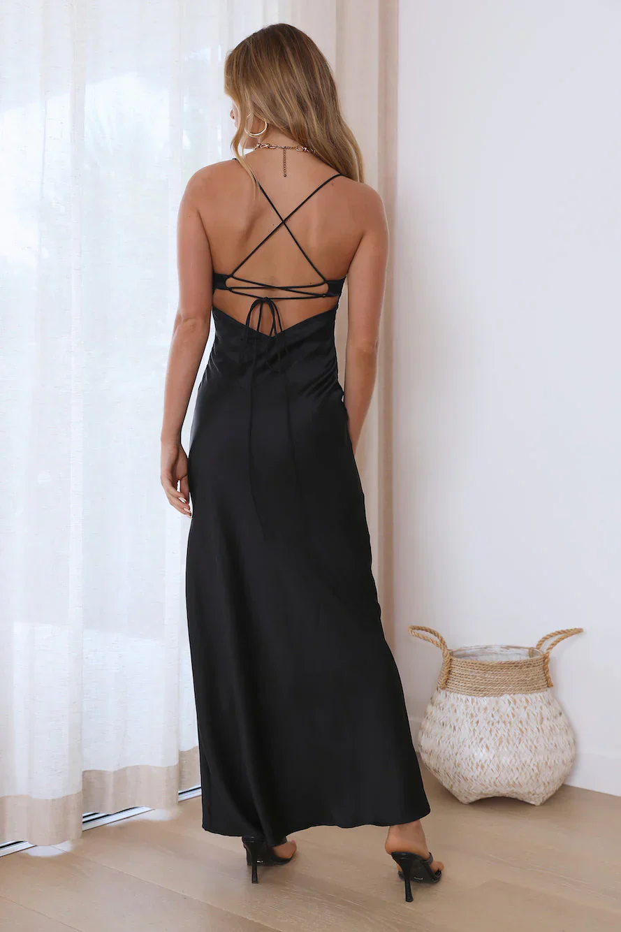 It's Giving Style Satin Maxi Dress Black