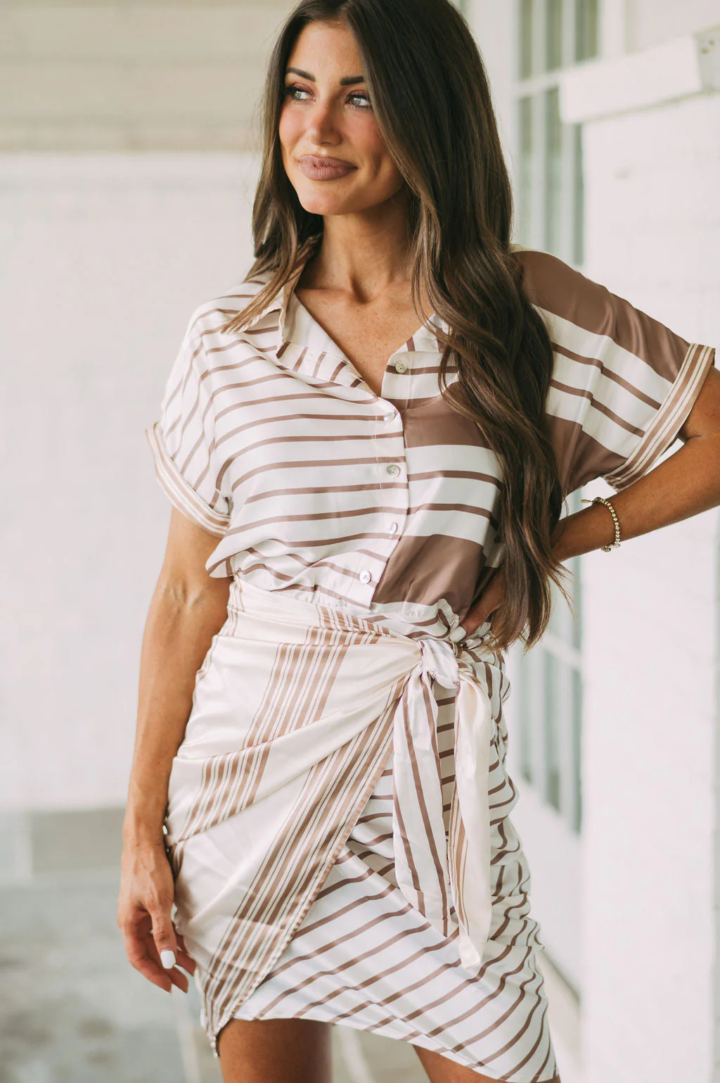Striped Satin Wrap Dress