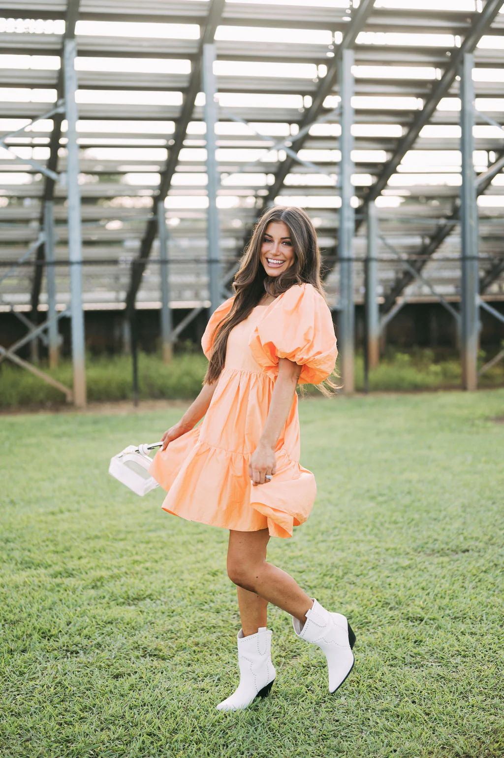 Janie Puff Sleeve Dress-Orange