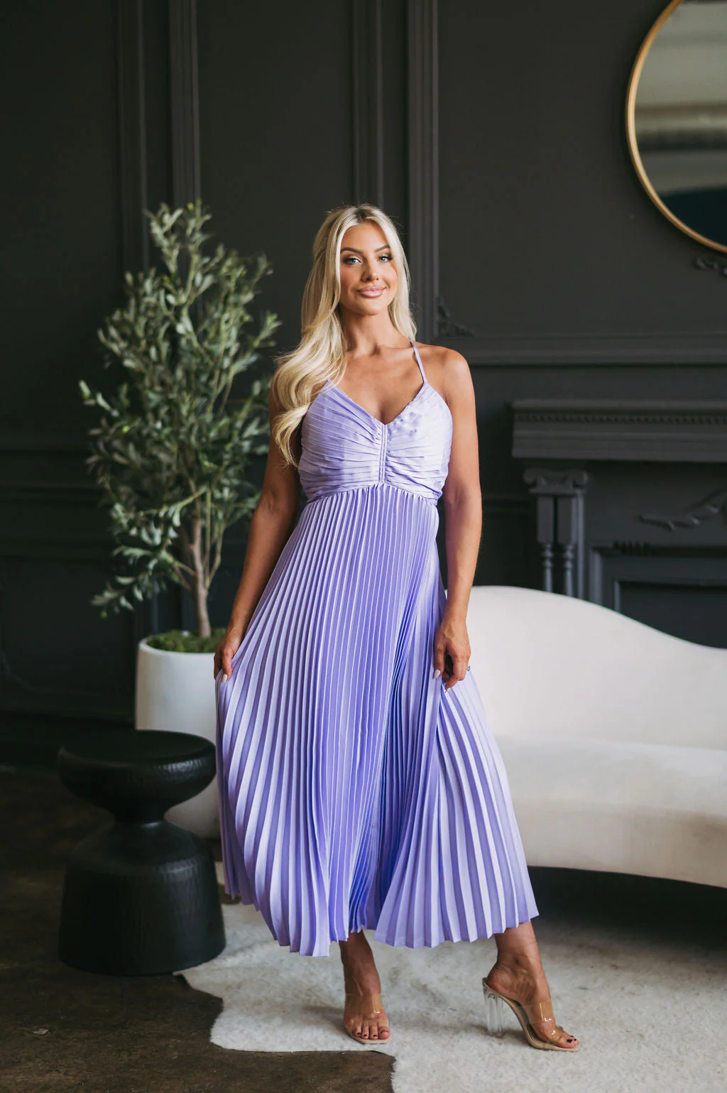 Jenessa Pleated Midi Dress Lilac