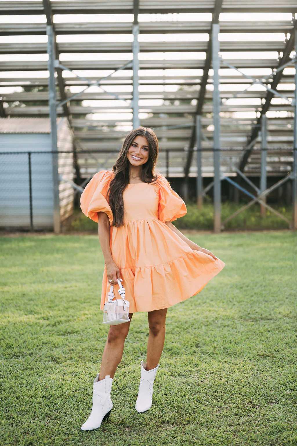 Janie Puff Sleeve Dress-Orange