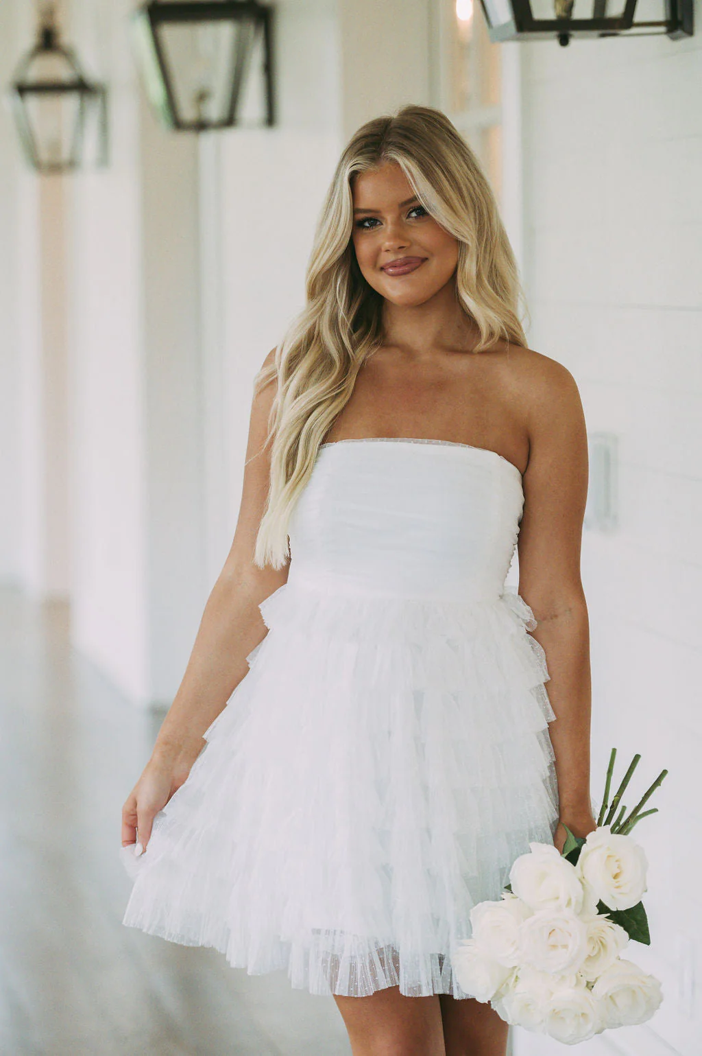 Strapless Dotted Mesh Dress