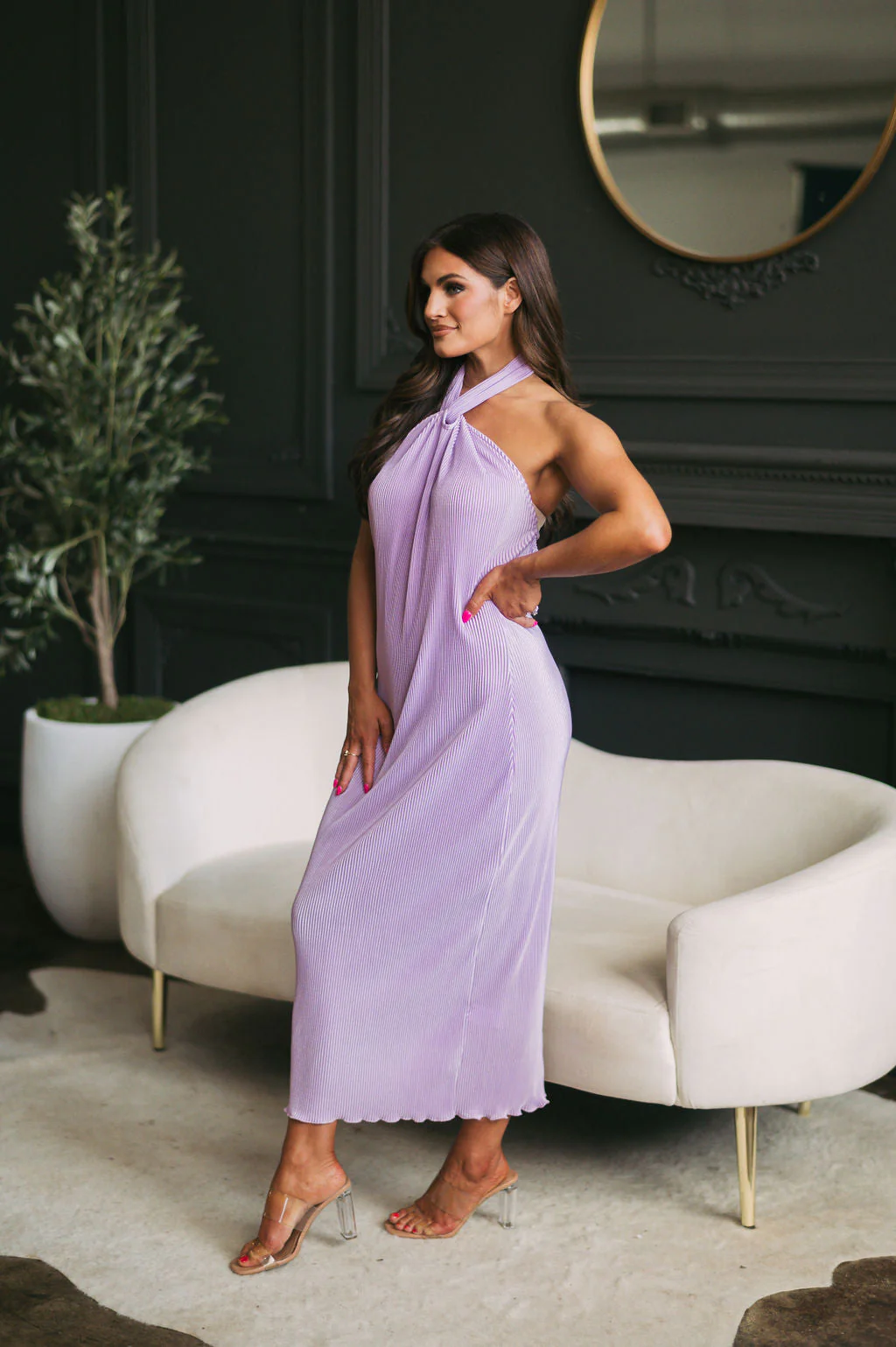 Cara Halter Pleated DressLavender