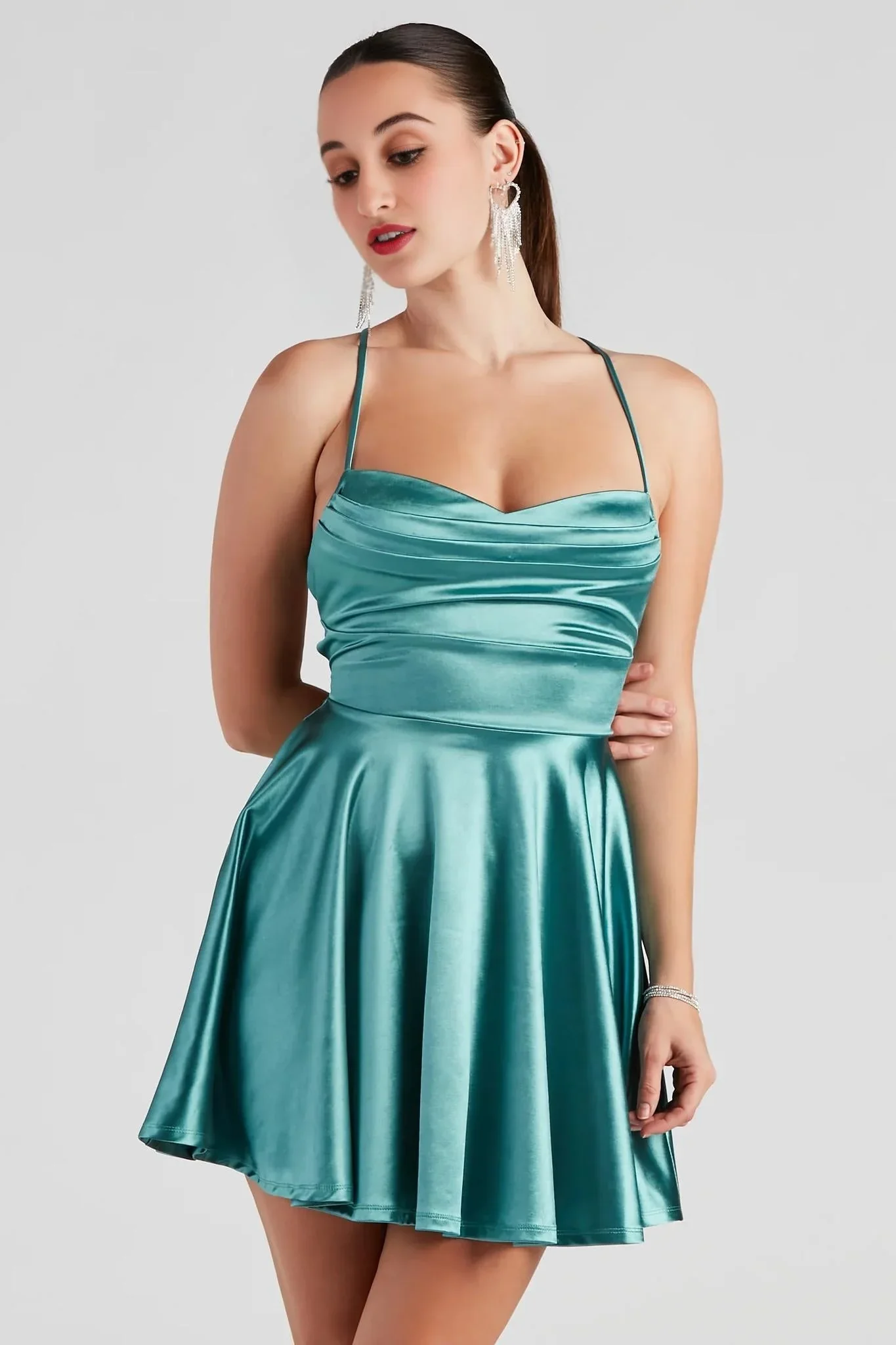 Sleek And Flirty Satin Skater Dress