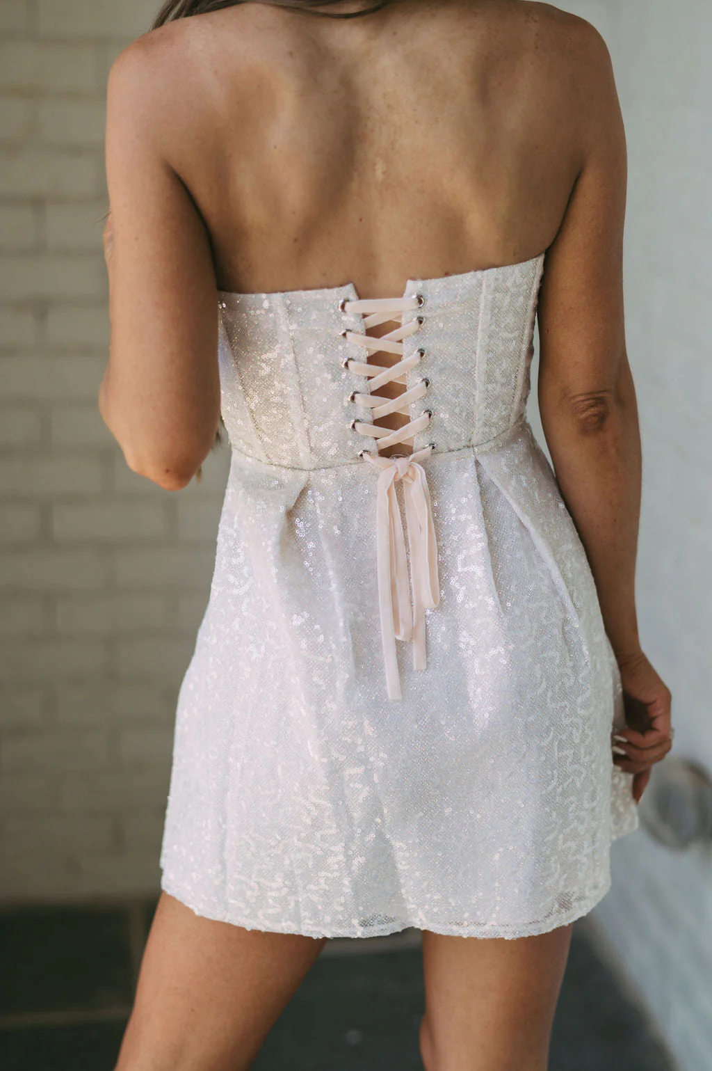 Strapless Sequin Glitter Dressoff white