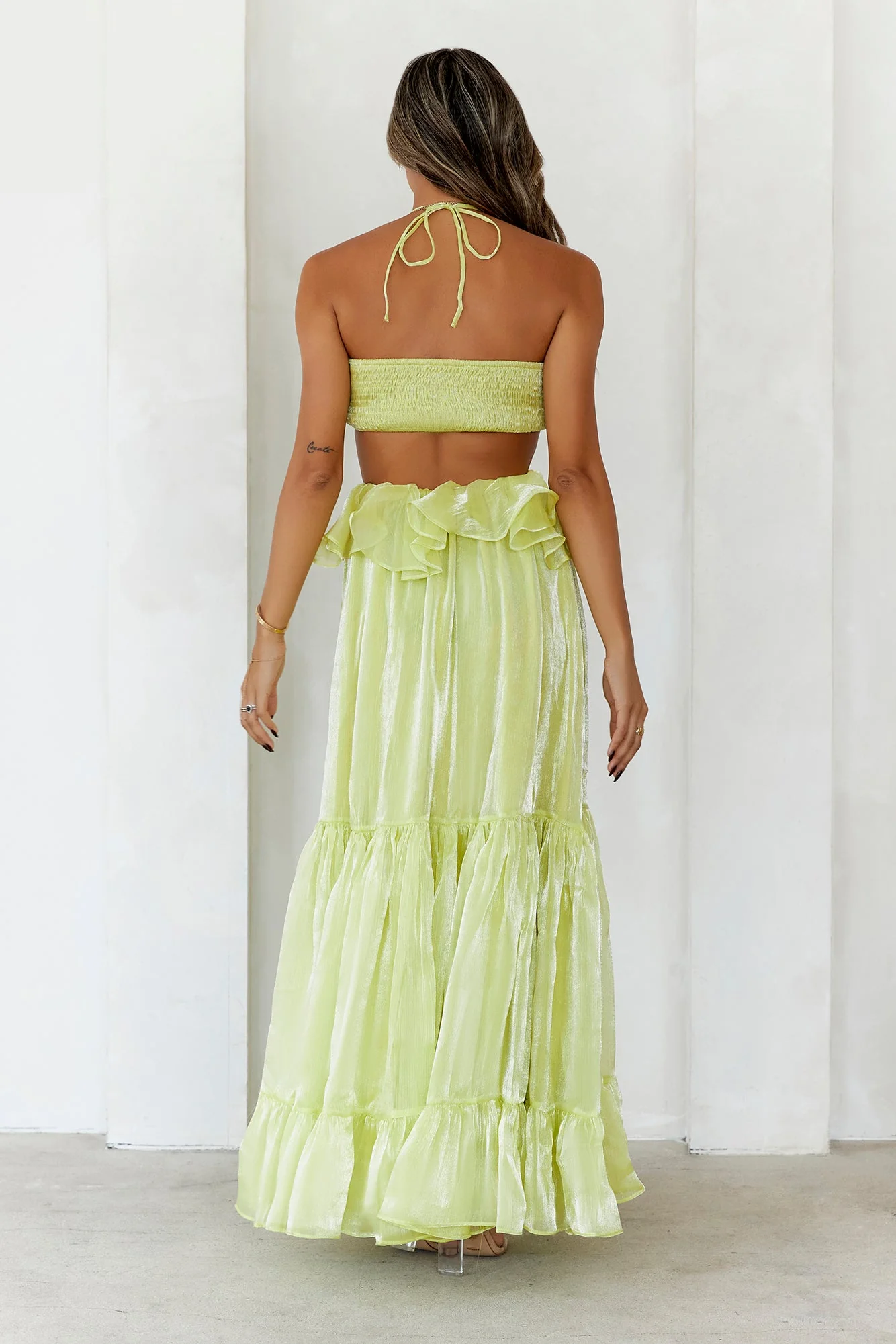 Enchanted Woods Halter Maxi Dress Lime