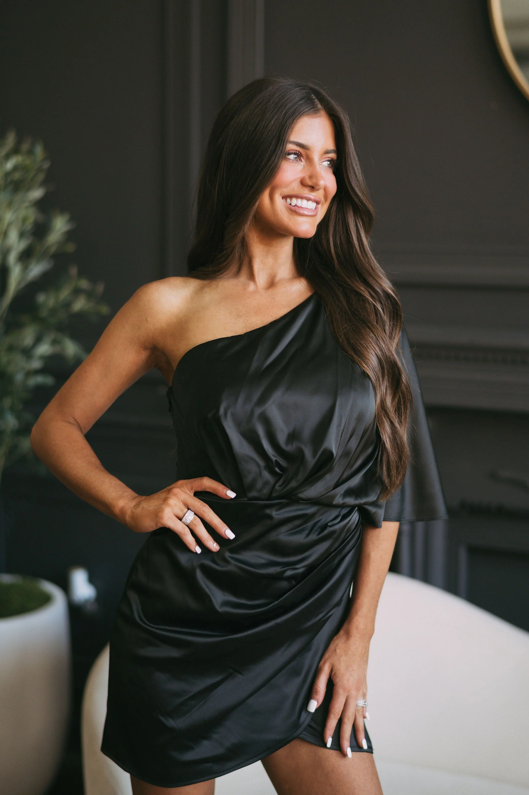 Jamie Satin Mini Dress-Black