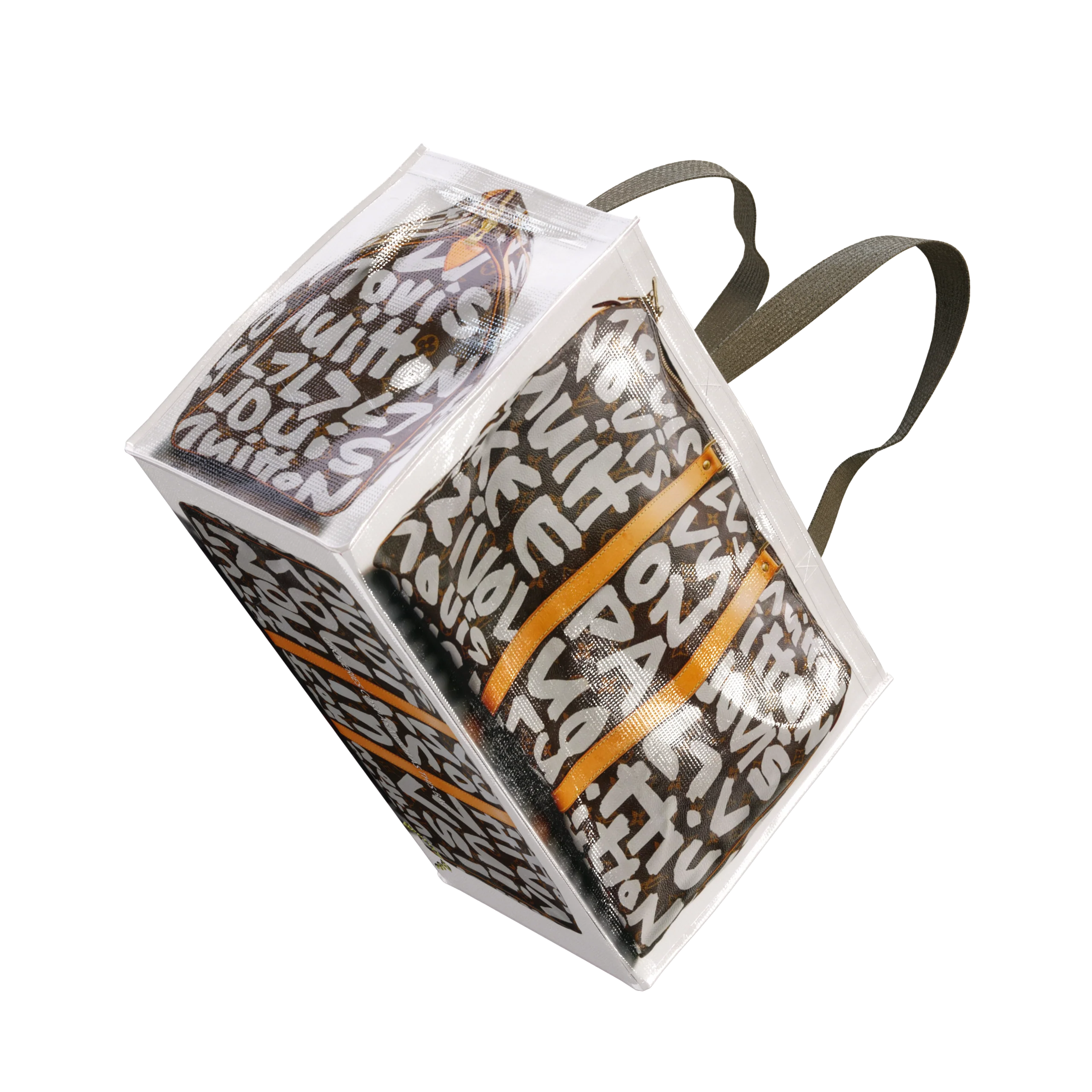 TITA ELVIE DUFFLE GROCERY BAG, BROWN CANVAS, LARGE