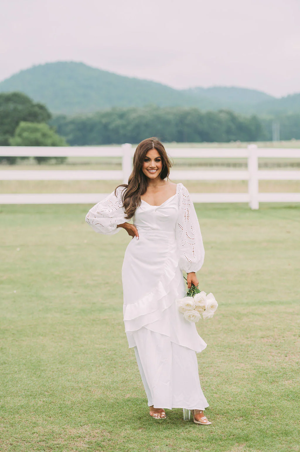 Eyelet Sleeve Ruffled Maxi White