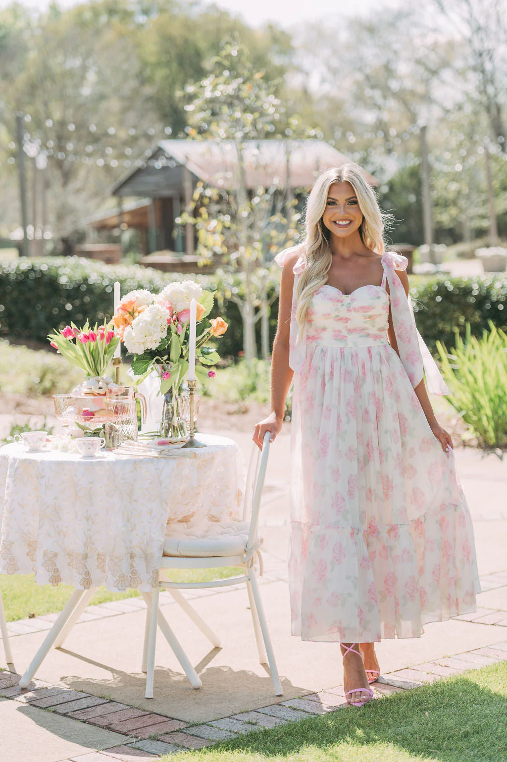 Rosie Shoulder Tie Midi DressPink