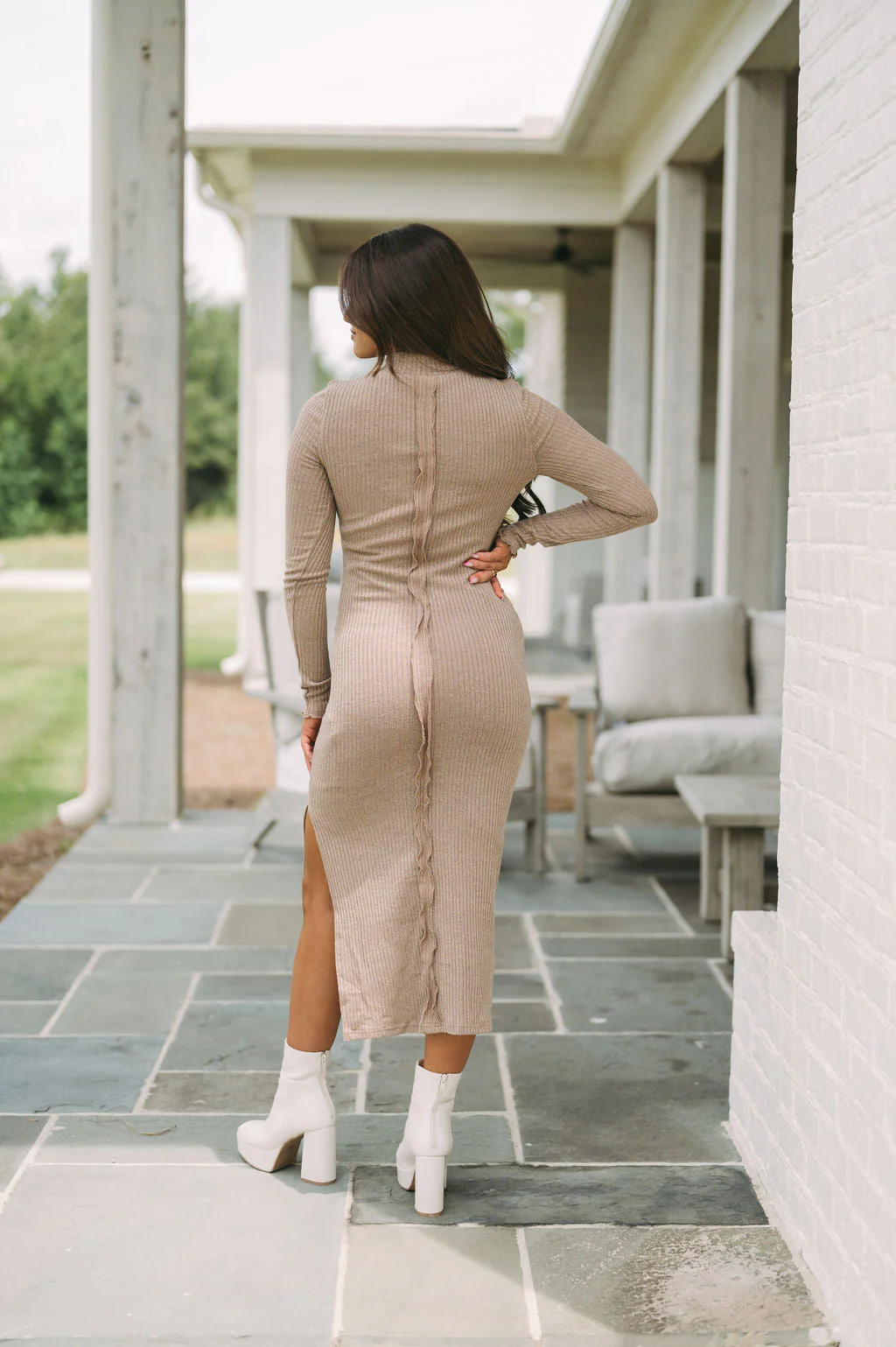 Side Slit Sweater Dress Mocha