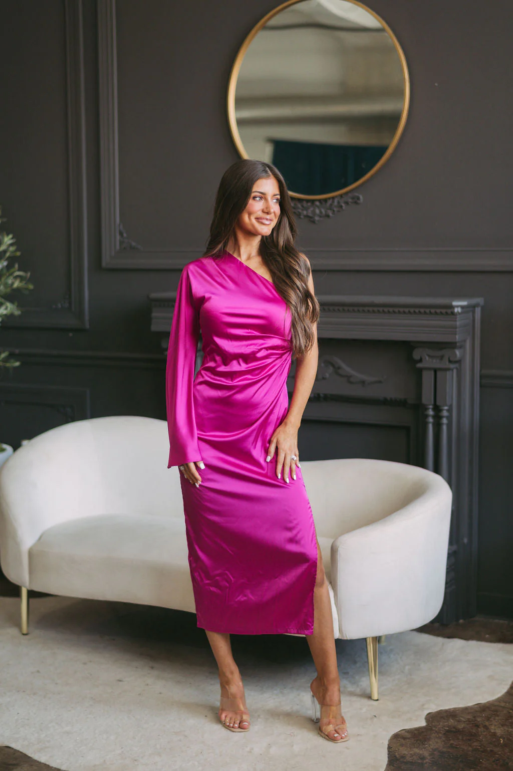 Melanie Satin Midi Dress Berry