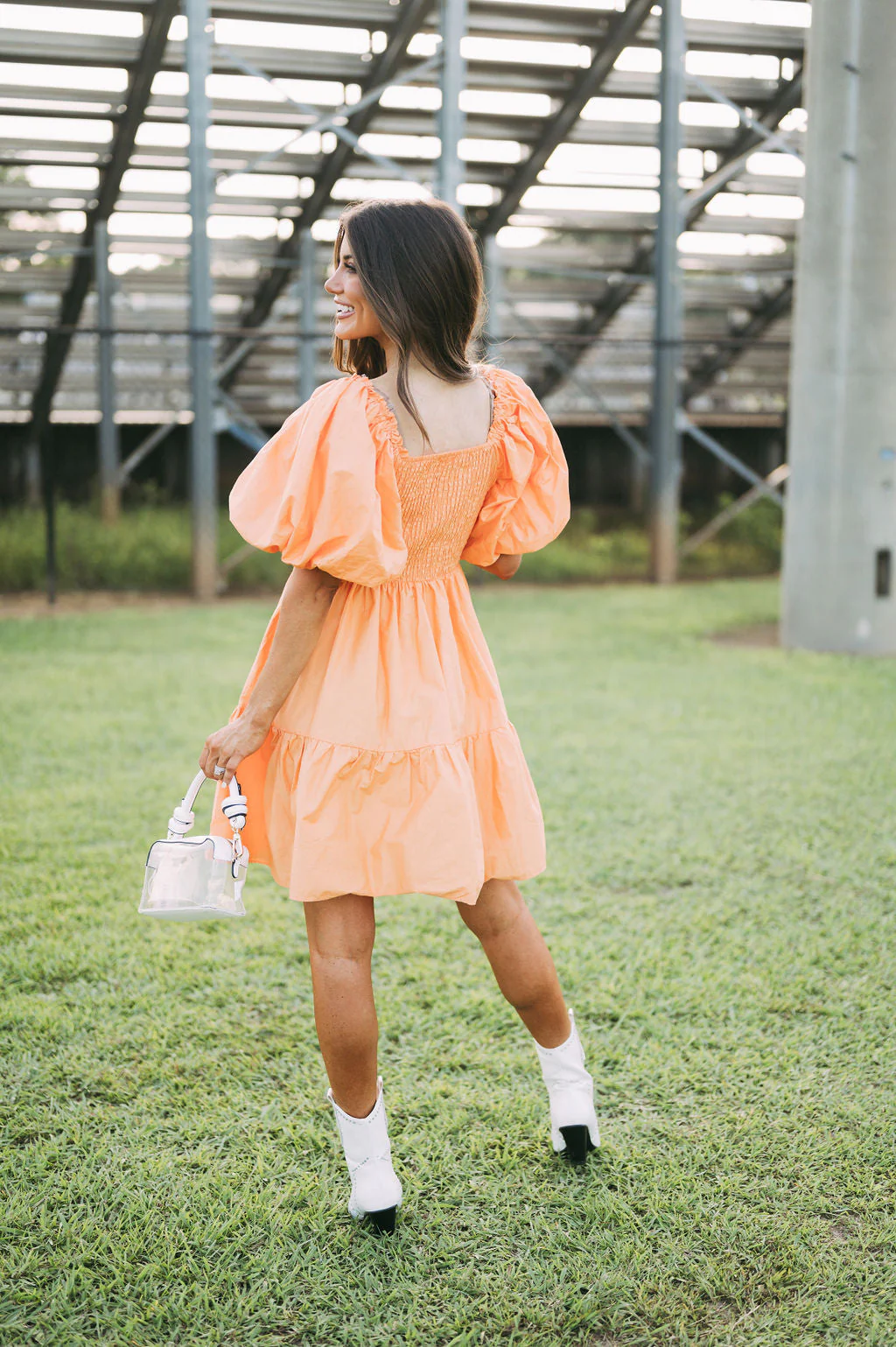 Janie Puff Sleeve Dress-Orange