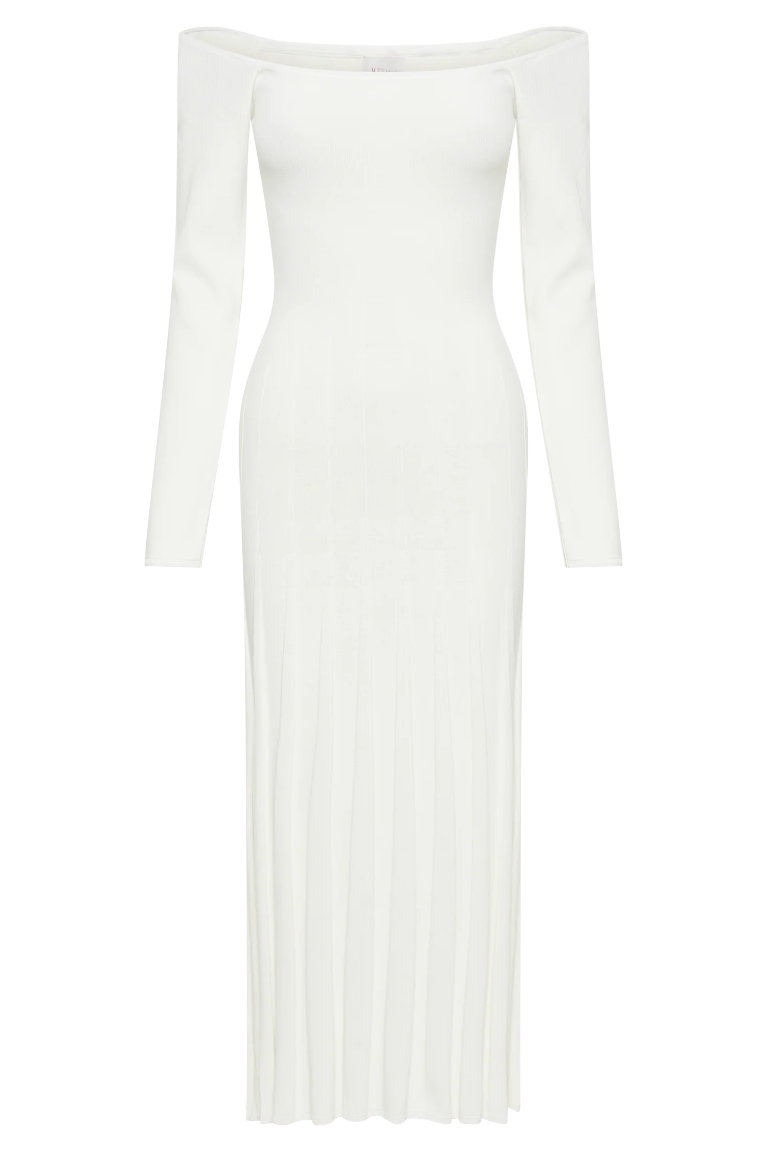 Emmeline Long Sleeve Rib Knit Midi Dress - White