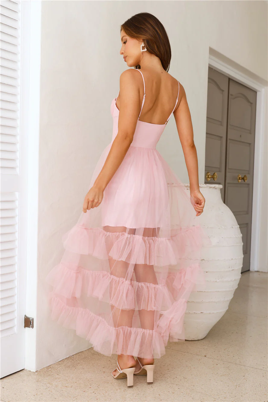 Queen Thoughts Tulle Maxi Dress Pink