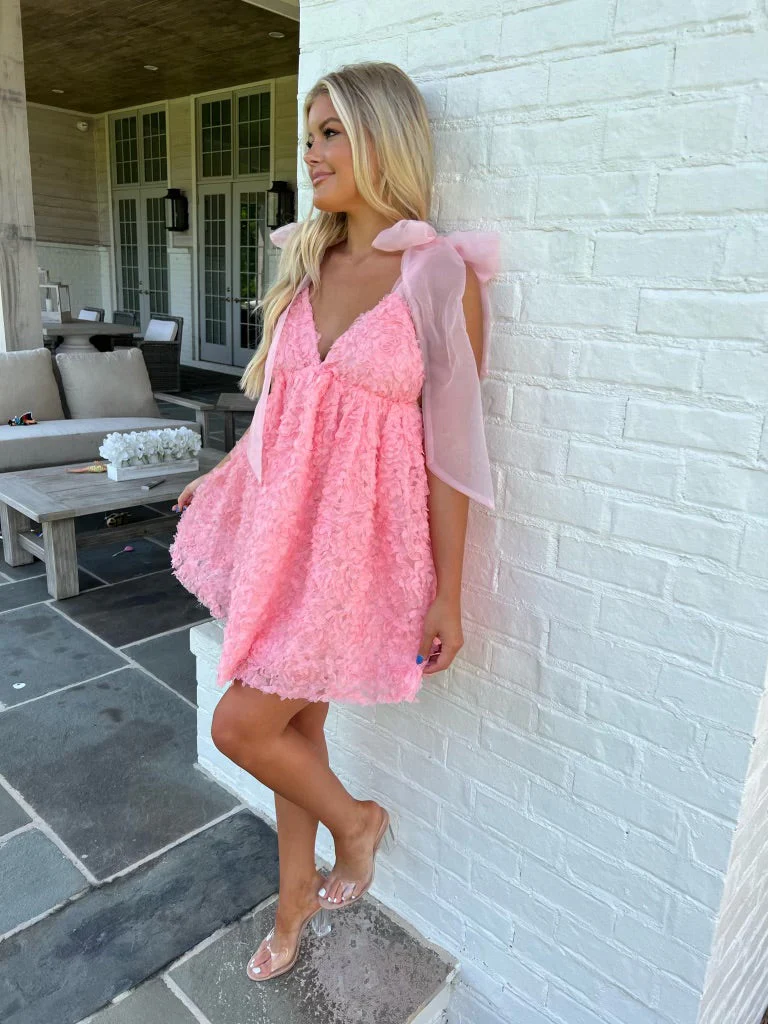 Shoulder Tie Statement Dress-Pink