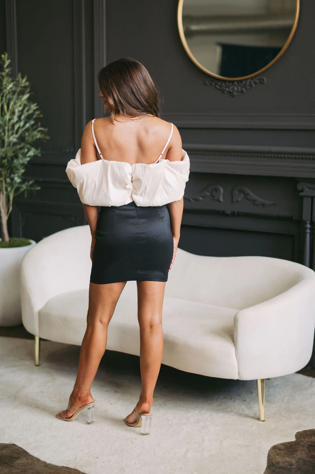 Megan Mini Dress-Cream/Black