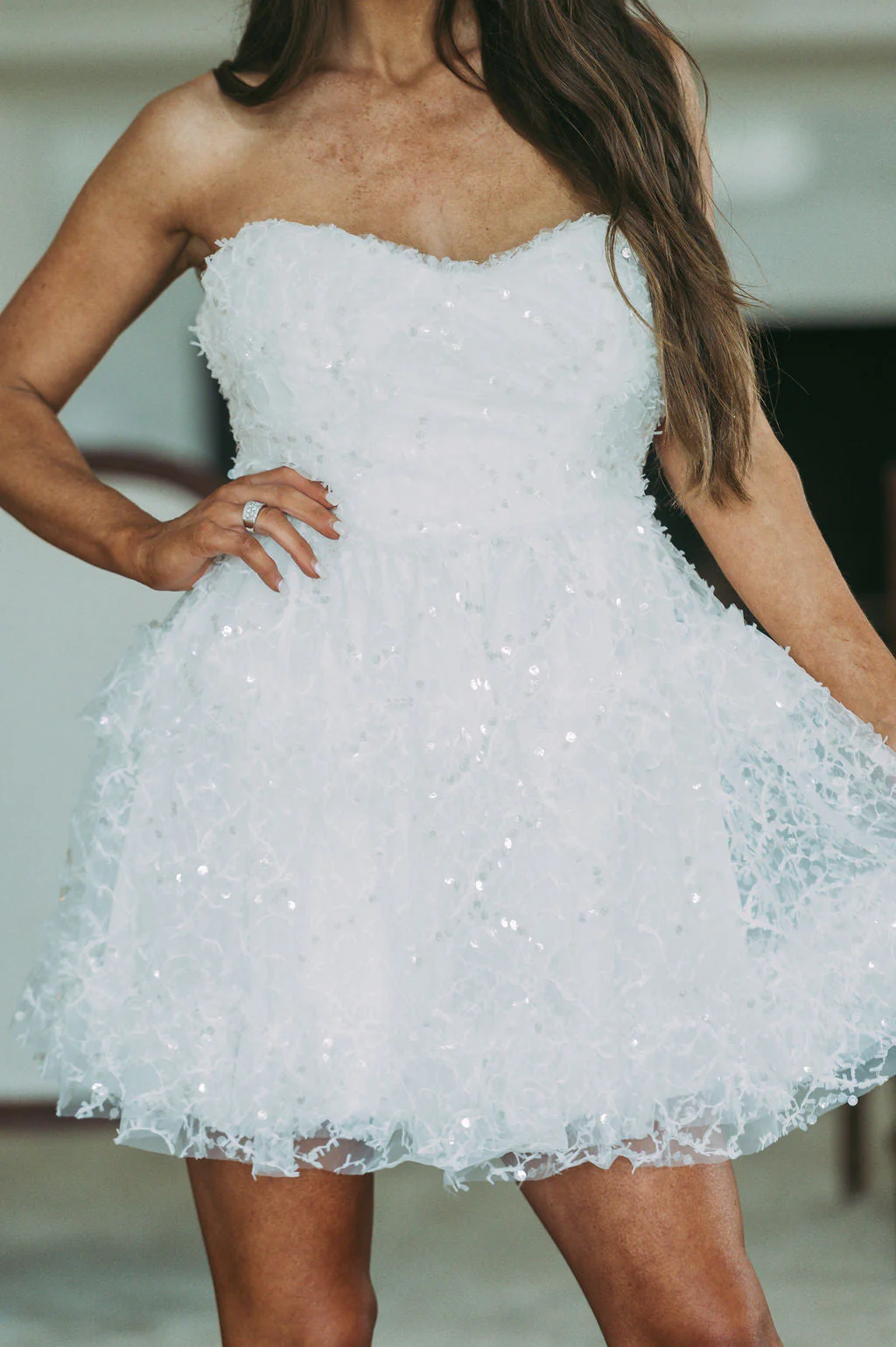Strapless Sequin Tulle Dress