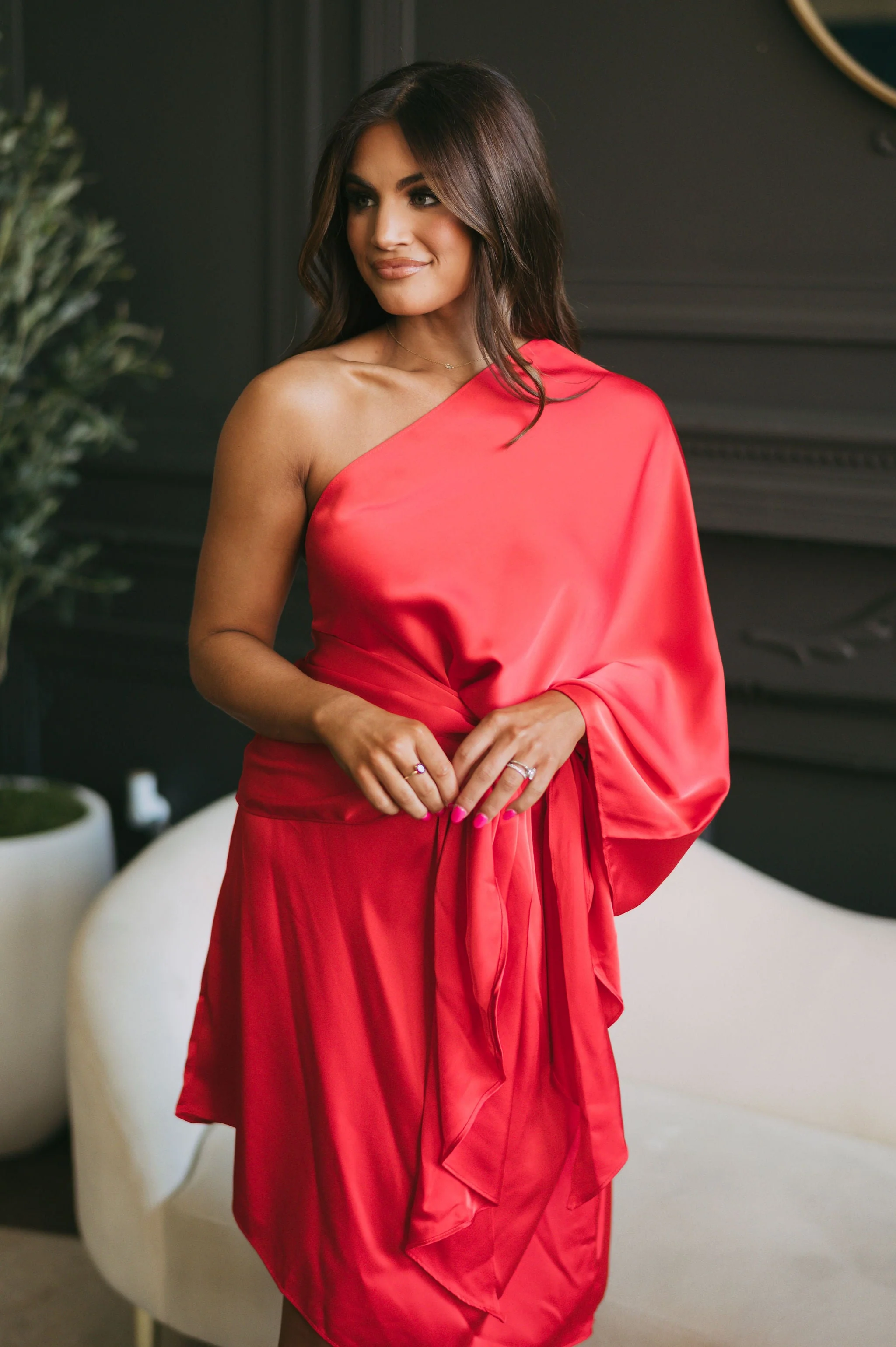 Amelia One Shoulder Dress Red