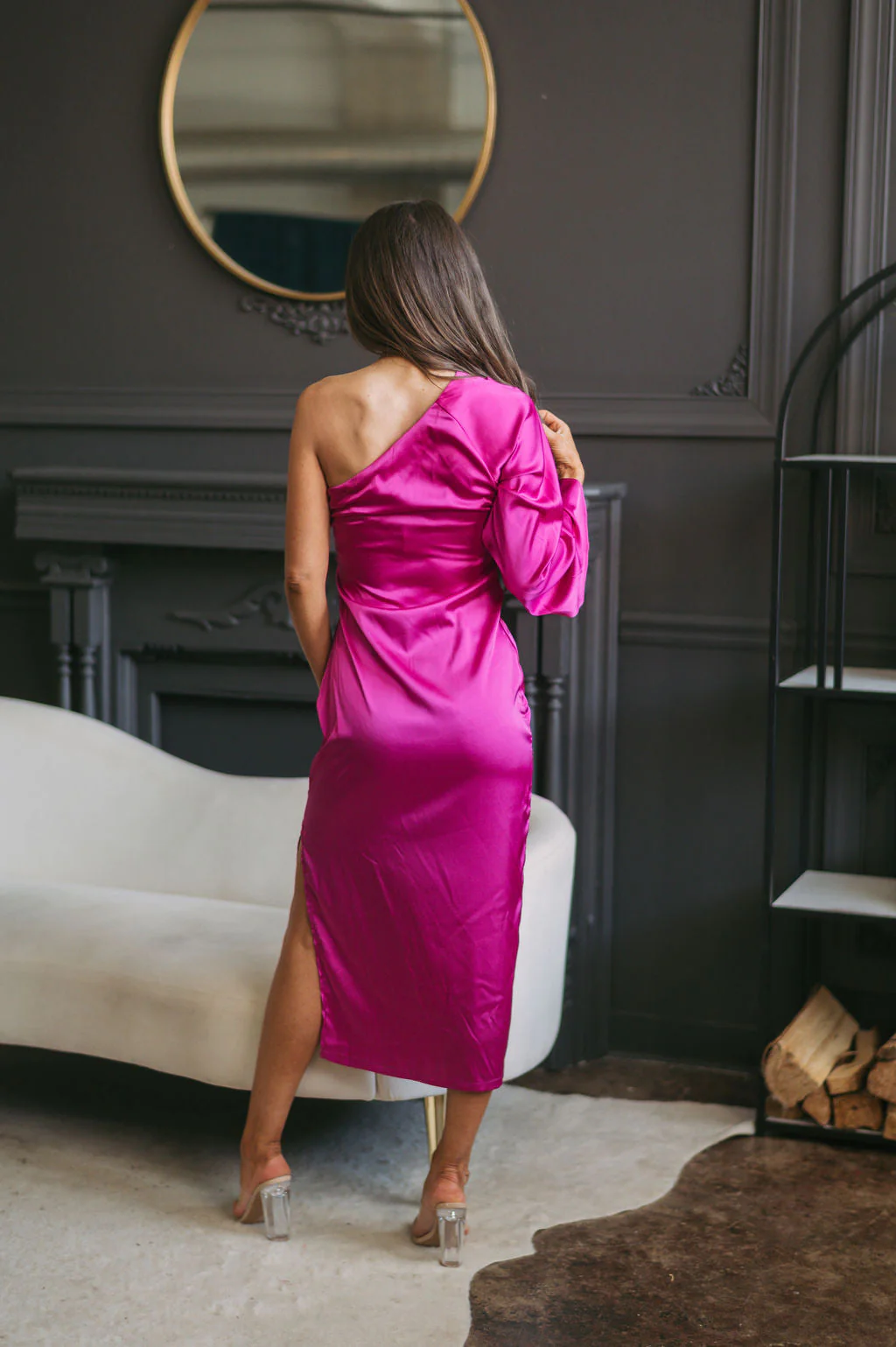 Melanie Satin Midi Dress Berry