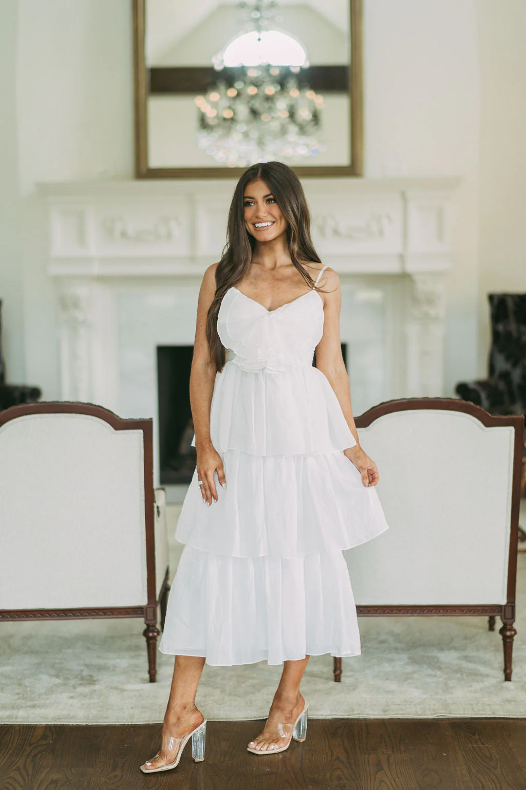 Bow Accented Tiered Midi Dress