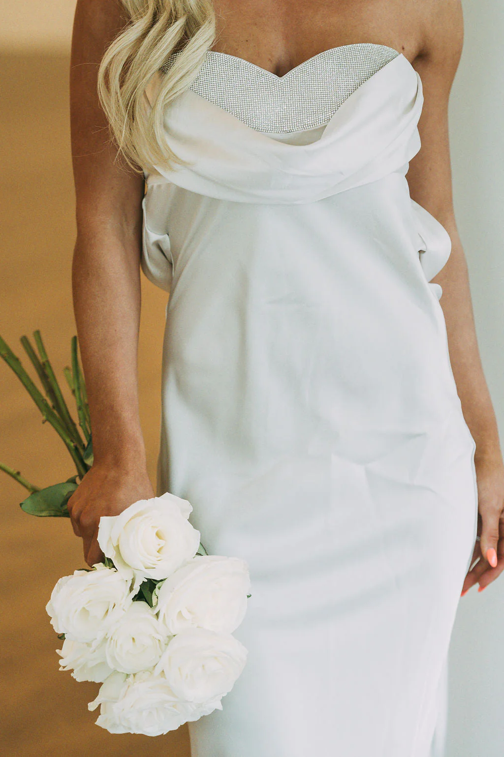 Rhinestone Embellished Sweetheart DressIvory