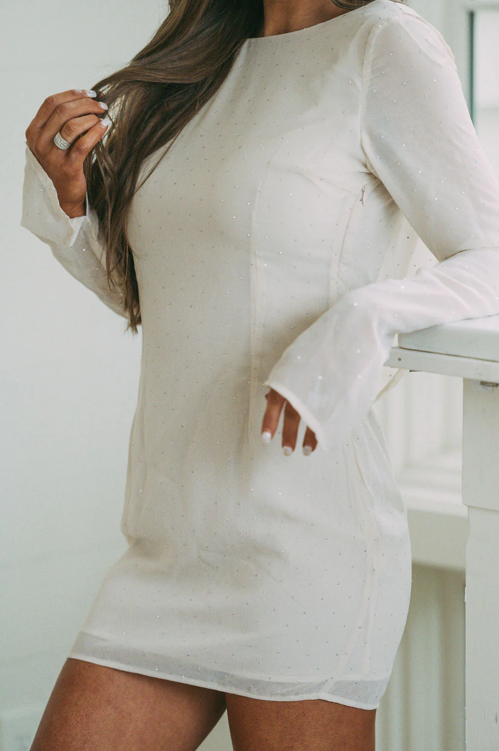 Rhinestone Cowl Back Dress Champagne