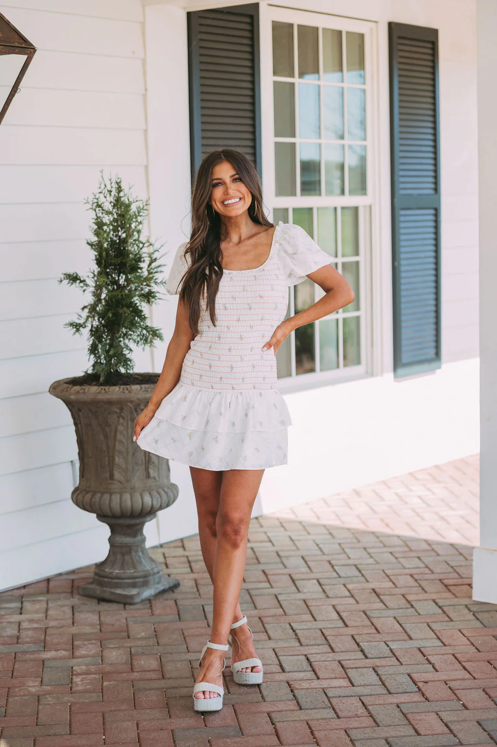 Smocked Flutter Dress-Orange Floral