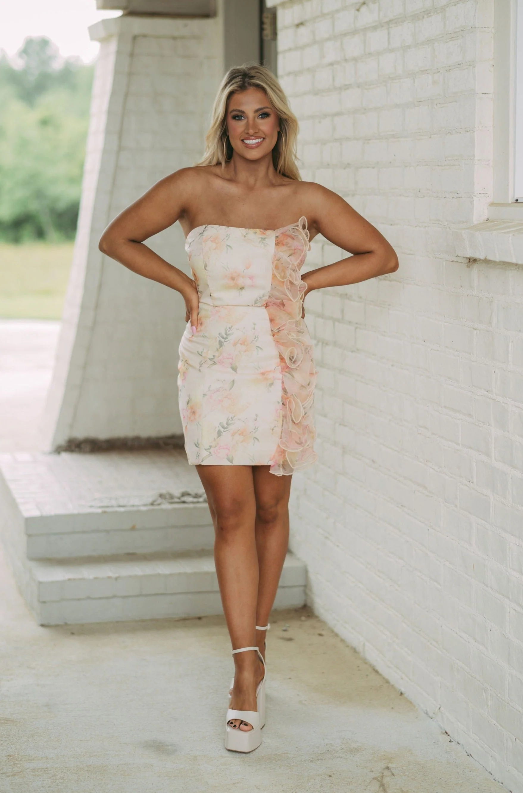 Strapless Organza Ruffle DressIvory Mix