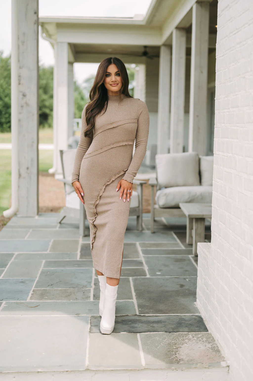 Side Slit Sweater Dress Mocha