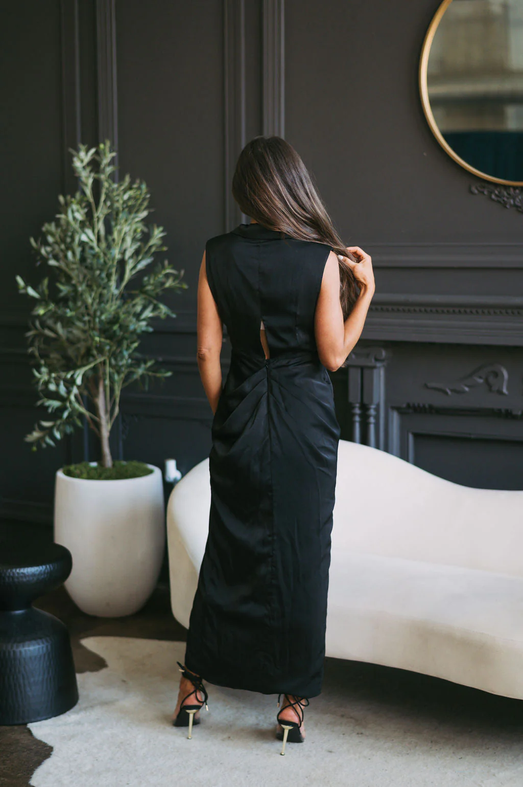 Collared Sleeveless Midi Dress-Black