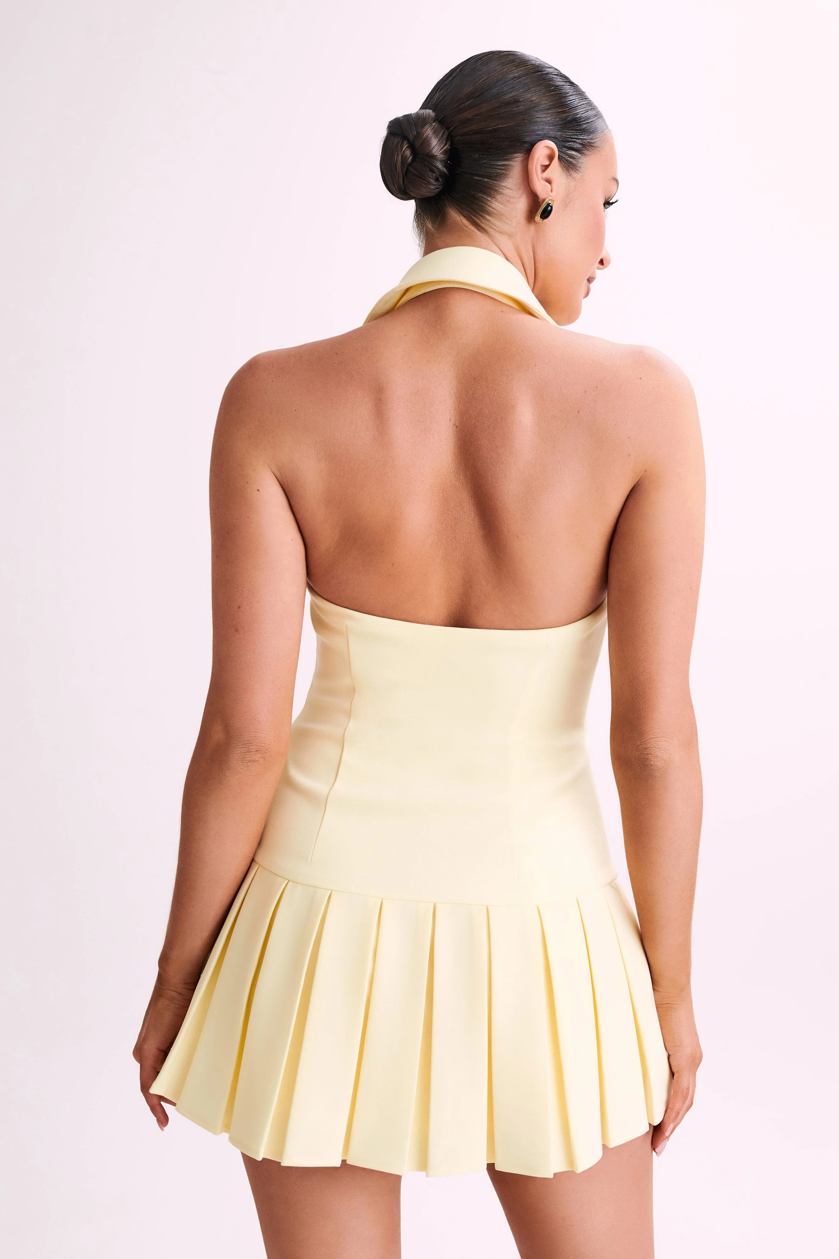 Antoinette Pleated Mini Dress - Lemon