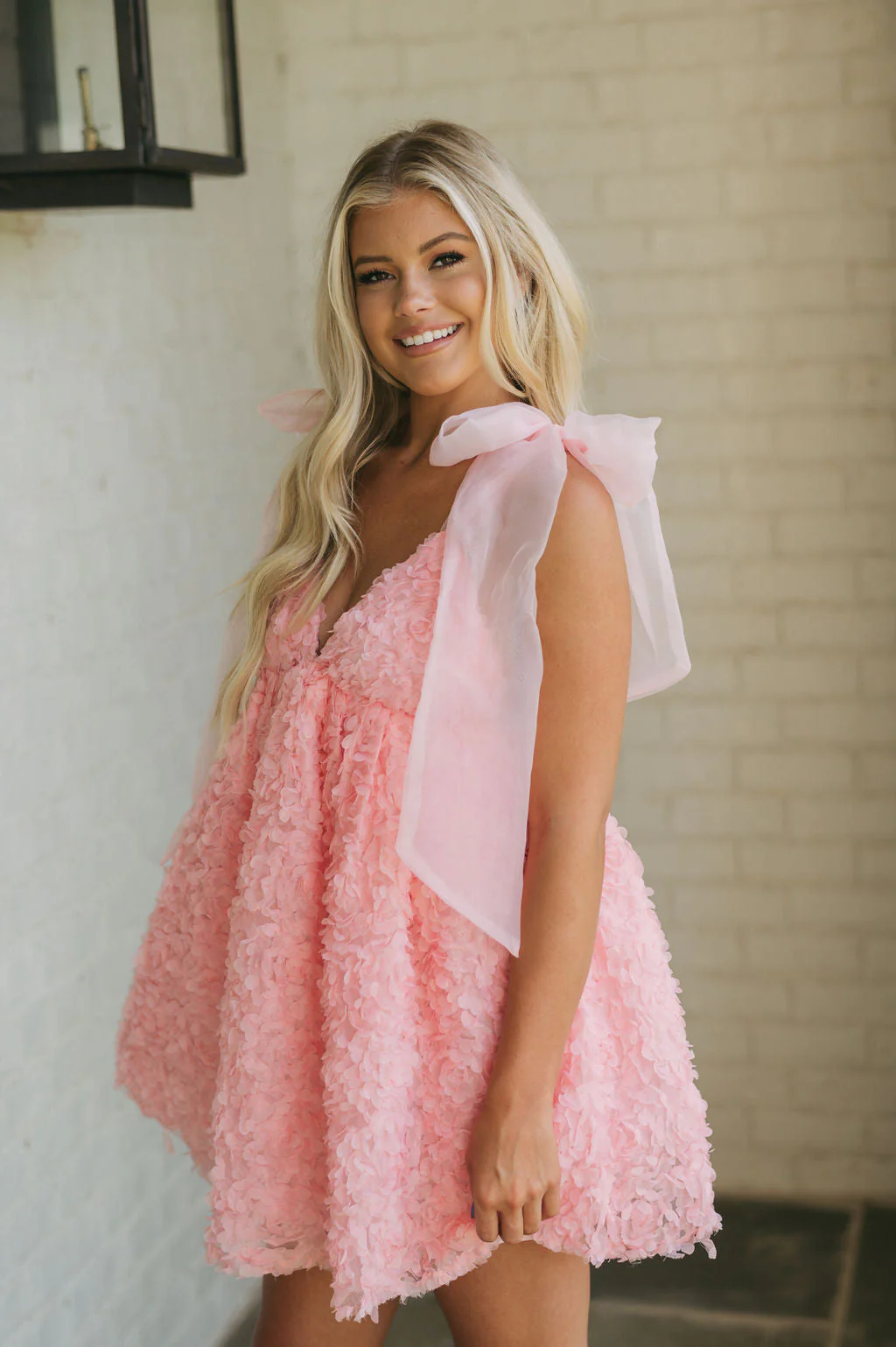 Shoulder Tie Statement Dress-Pink