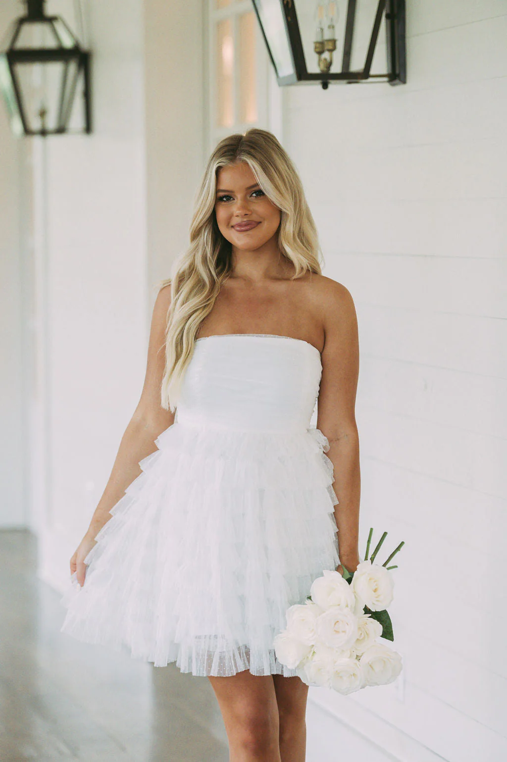 Strapless Dotted Mesh Dress