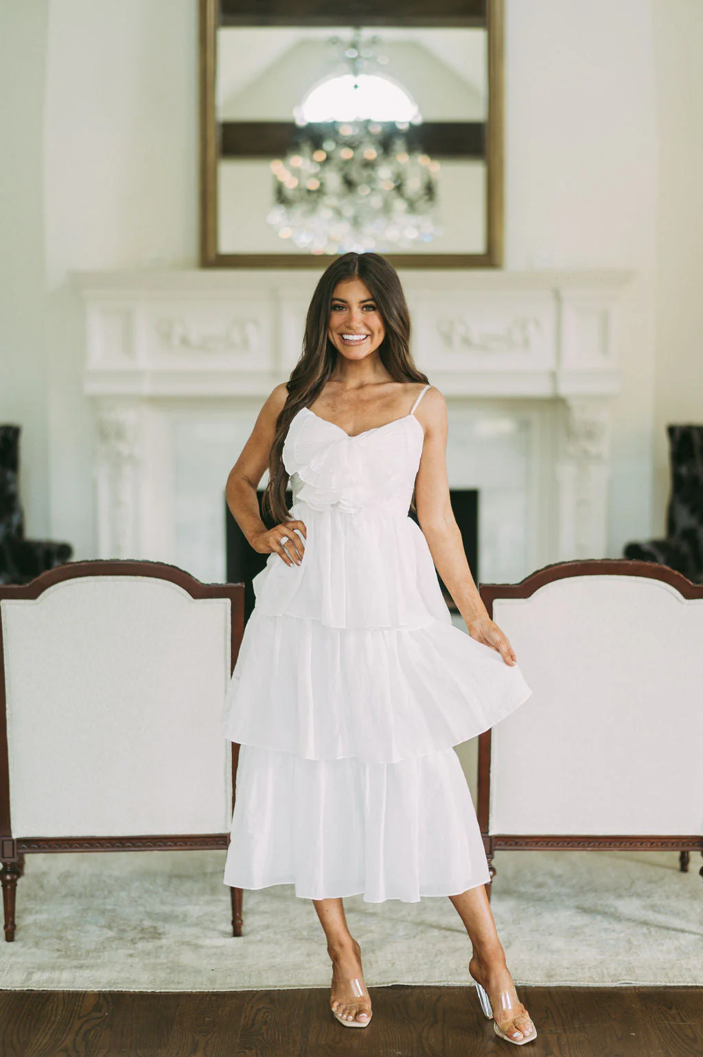 Bow Accented Tiered Midi Dress