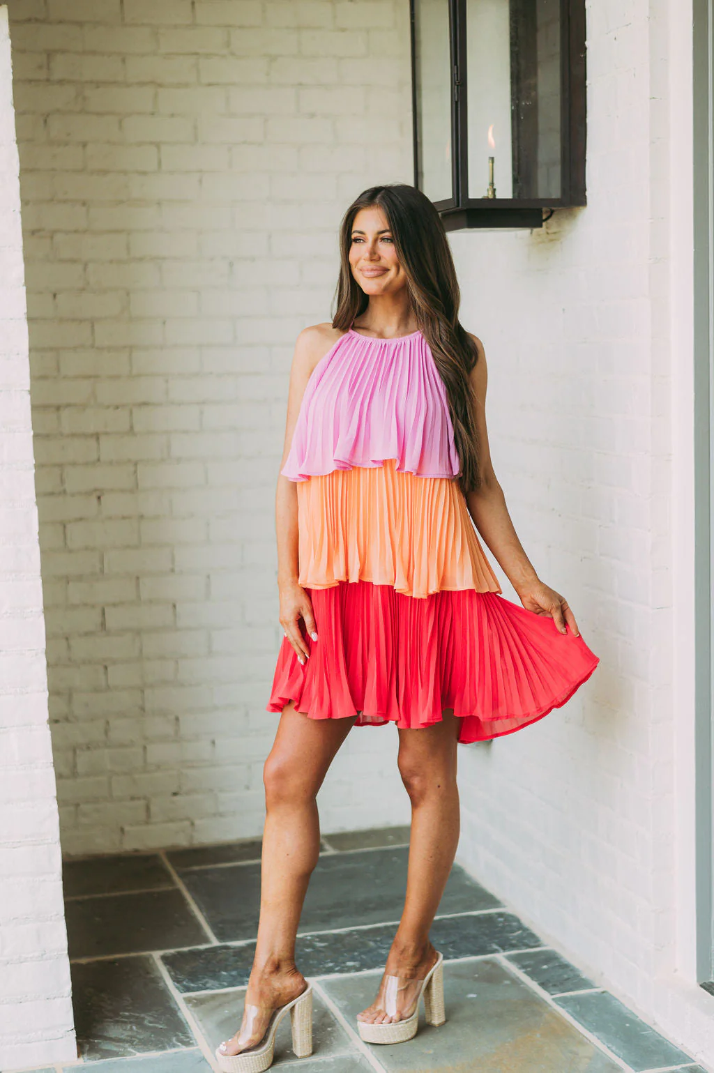 Layered Pleated Halter Dress